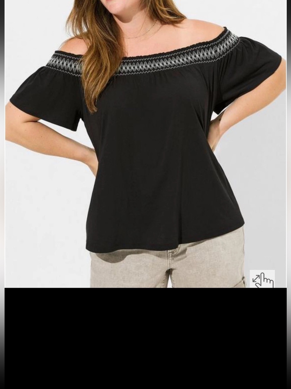 torrid Black Off-Shoulder Top with Contrast Embroidery